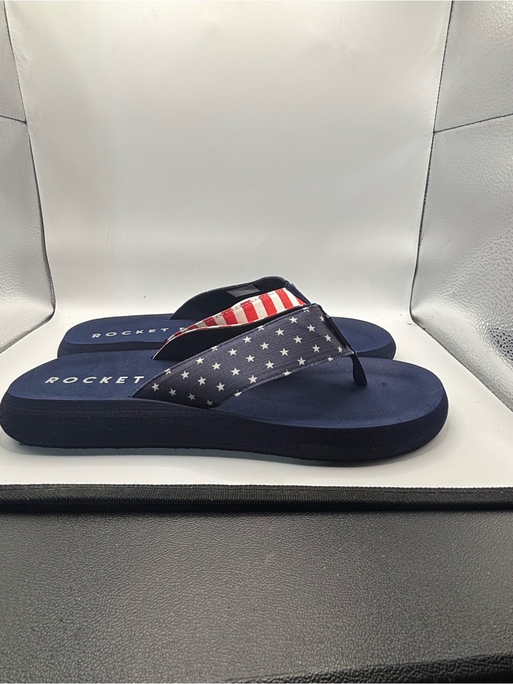 Rocket Dog Navy Flip Flops with Red, White & Blue Star Stripe Straps